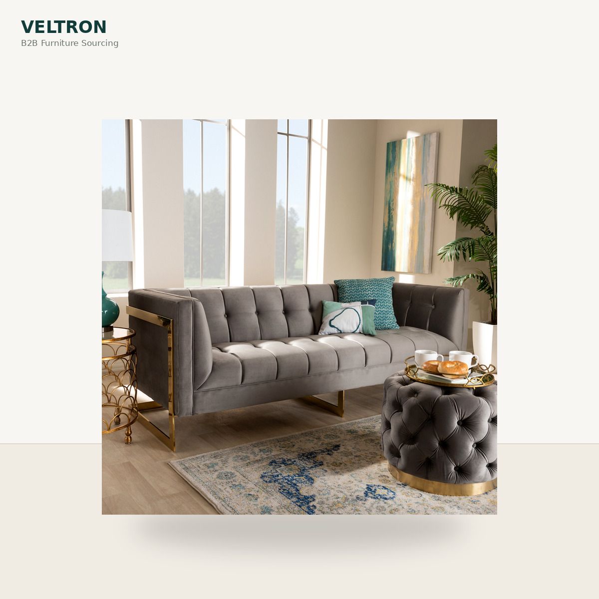Grey, Gold Fabric Sofa